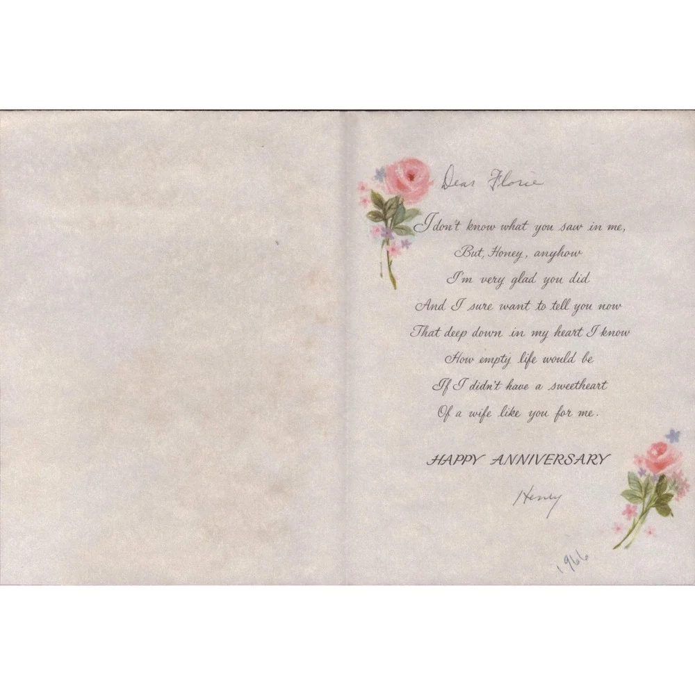 Vintage 1960s Anniversary Card To My Wife Hallmark Pink Roses Mid-Century